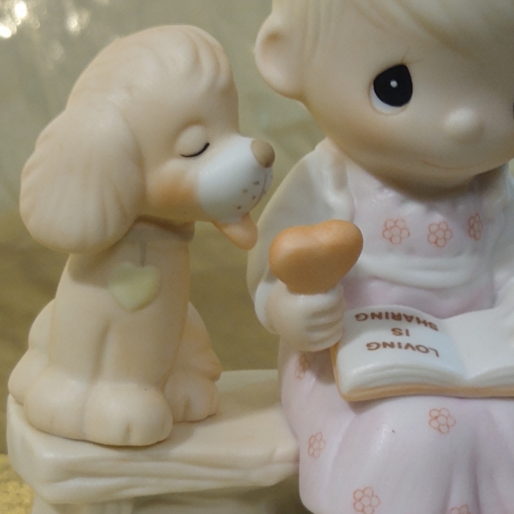 Precious Moments Loving Is Sharing Girl With Dog